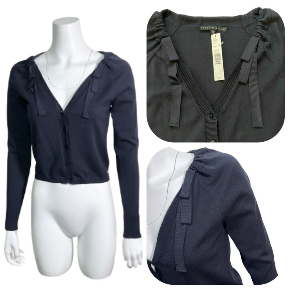 NWT Antonio Melani Silk blend Bow accent Granite Cardigan $129